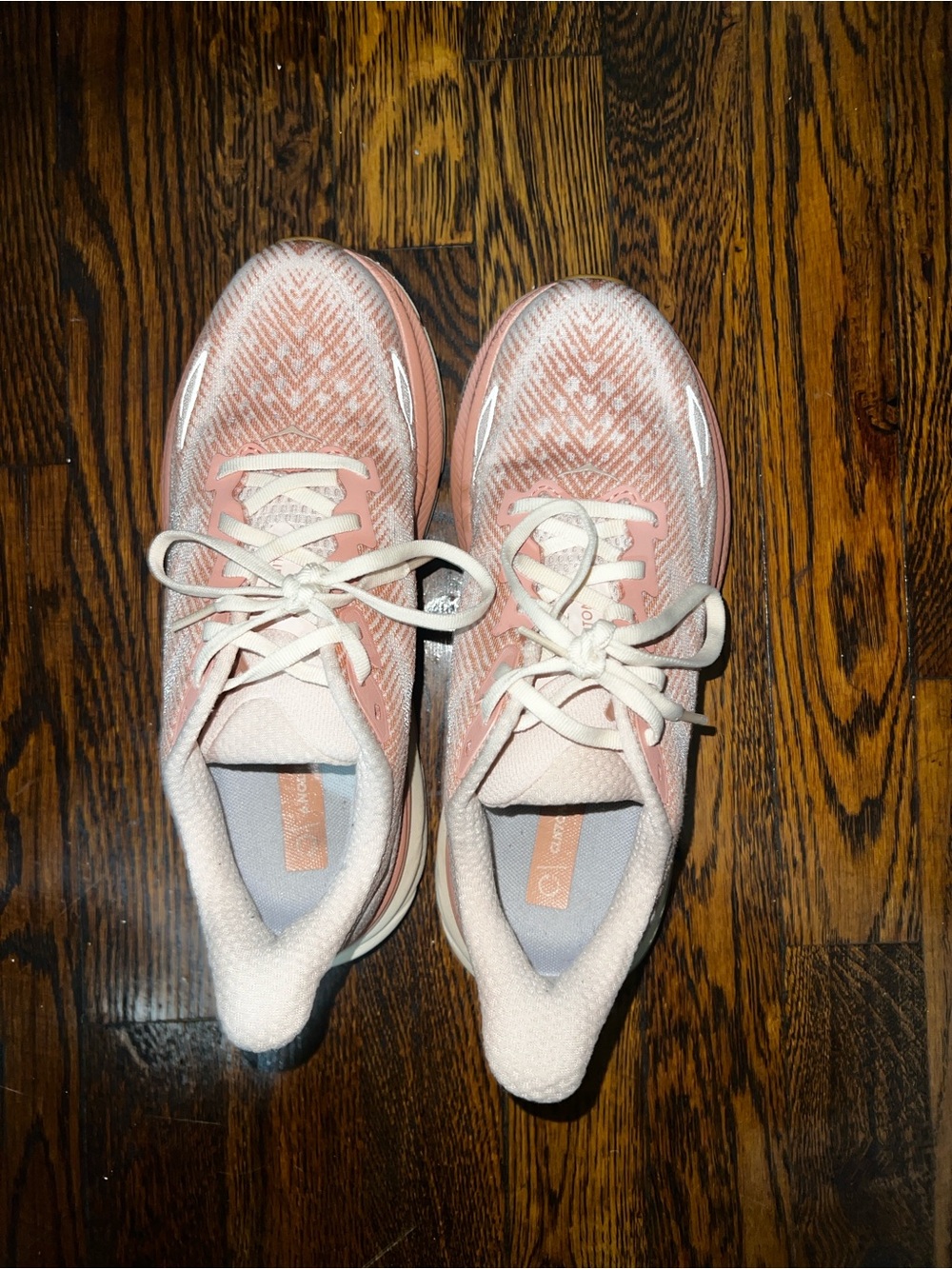 Hoka Women's Light Pink and White Athletic Running Shoes